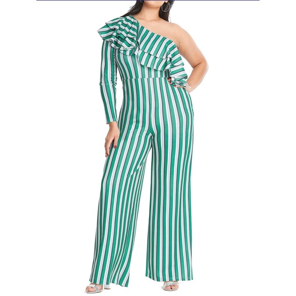 Striped Asymmetric Palazzo Jumpsuit - Picture 2 of 4